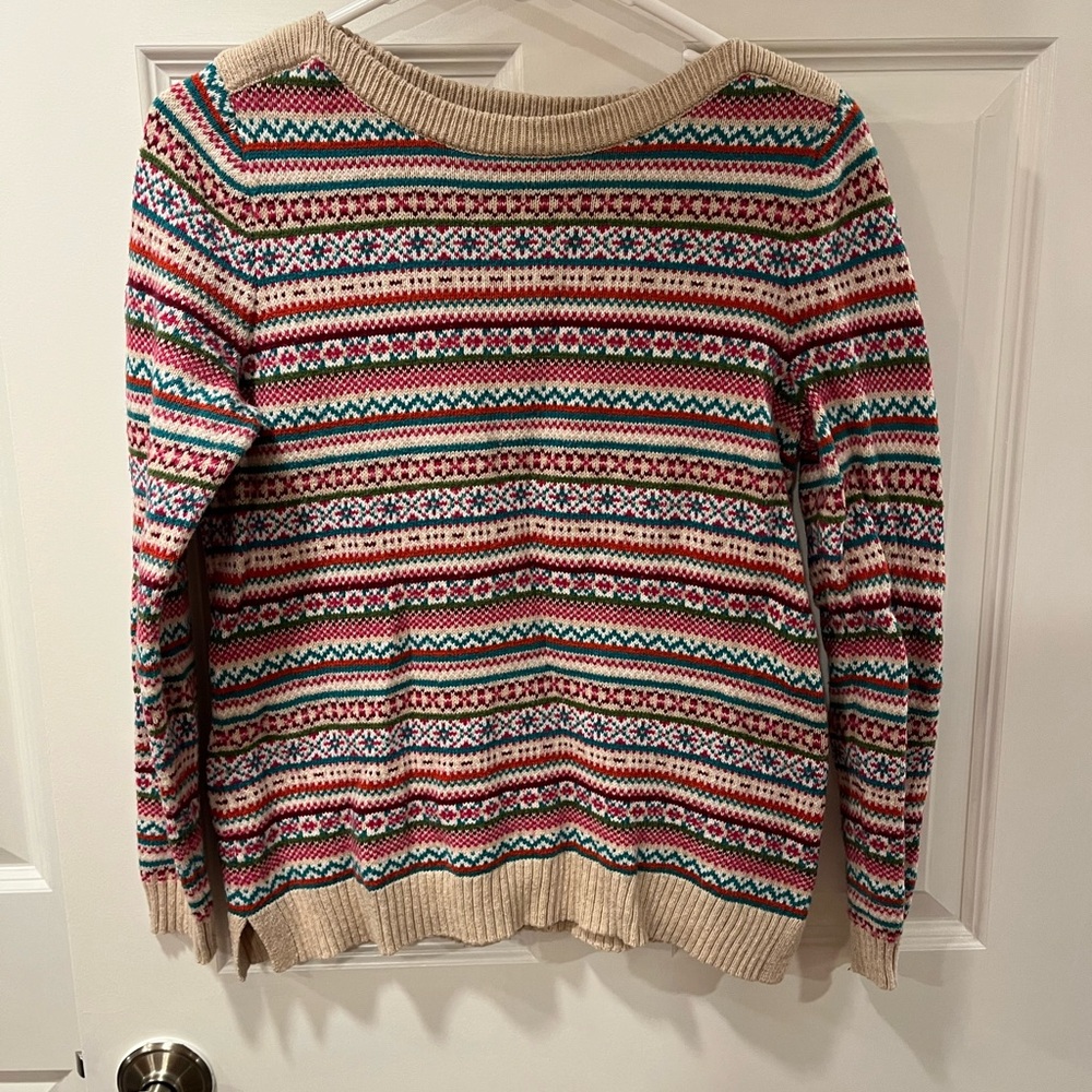Talbots Festive Striped Sweater - Red, Green, Cream